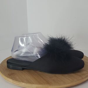 Jenni Kayne Feather Slippers Mules Black Size 39